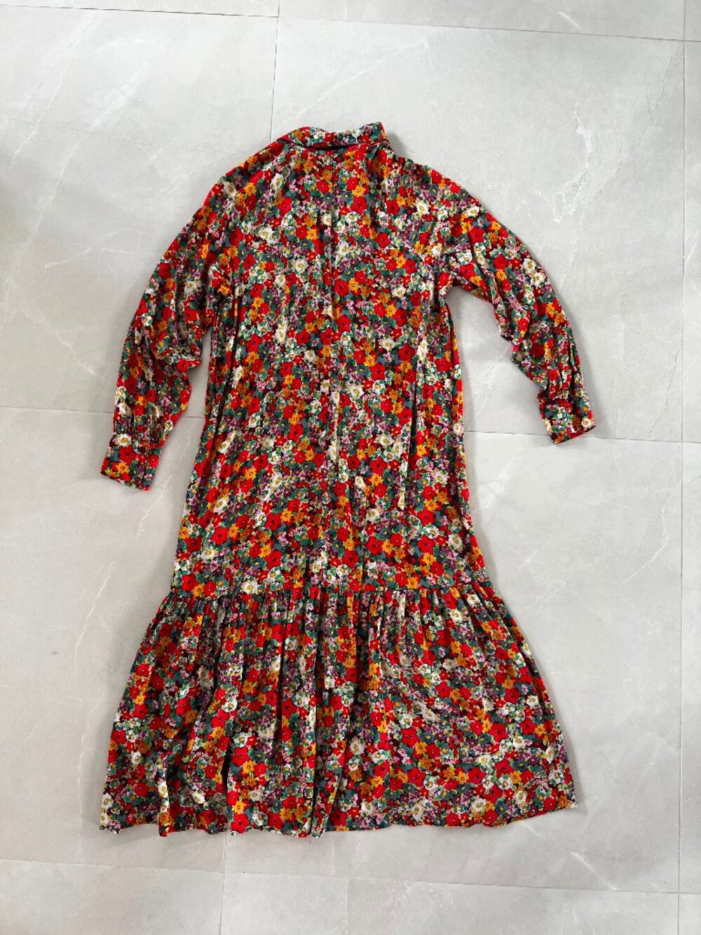 H&M Floral Print Drop Waist Midi Maxi Long Sleeve Dress (Size Small)